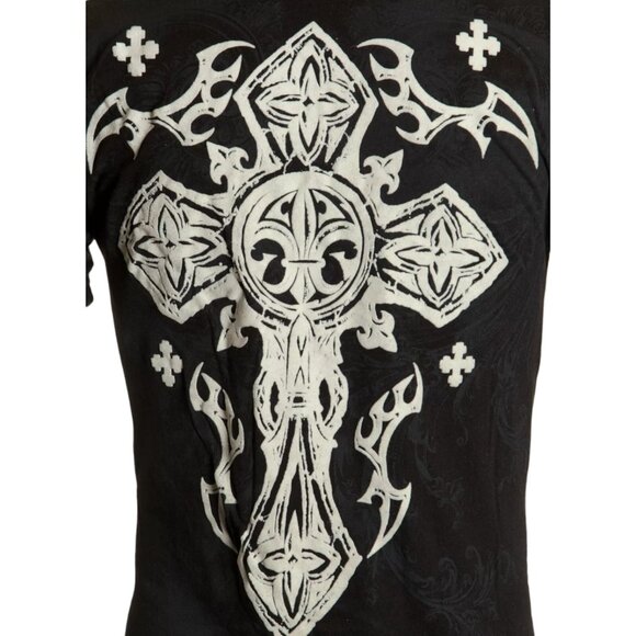 ARCHAIC by AFFLICTION Black FATAL COURSE Short Sleeve Slim Fit Y2K T-shirt NWT - Picture 8 of 9